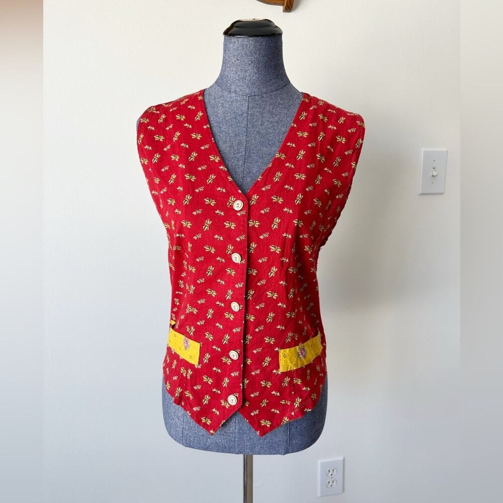 Anne Marie Vintage 90s Red Butterfly Vest Size Large